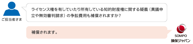 質問２：全世界を補償とは、海外の子会社が訴えられても補償されるのでしょうか？回答２：海外の子会社は補償されません。