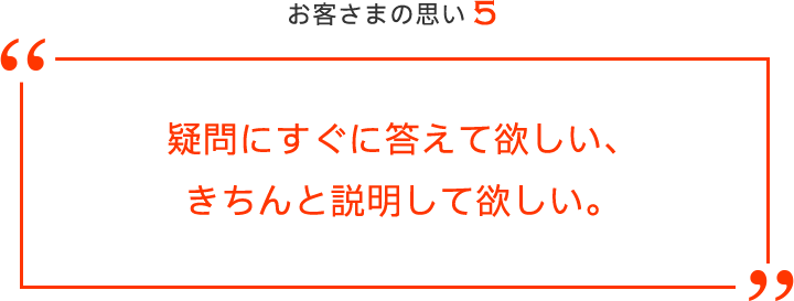 お客さまの思い5 疑問にすぐに答えて欲しい、きちんと説明して欲しい。