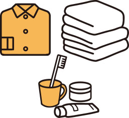 シャツ、タオル、歯ブラシセットなど日用品の図