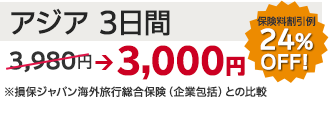 アジア3日間 3,000円（24%OFF!）