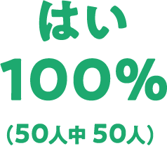 はい100%（50人中50人）