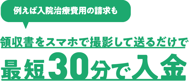 例えば入院治療費用の請求も領収書をスマホで撮影して送るだけで最短30分で入金