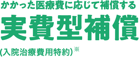 かかった医療費に応じて補償する実費型補償（入院治療費用特約）※